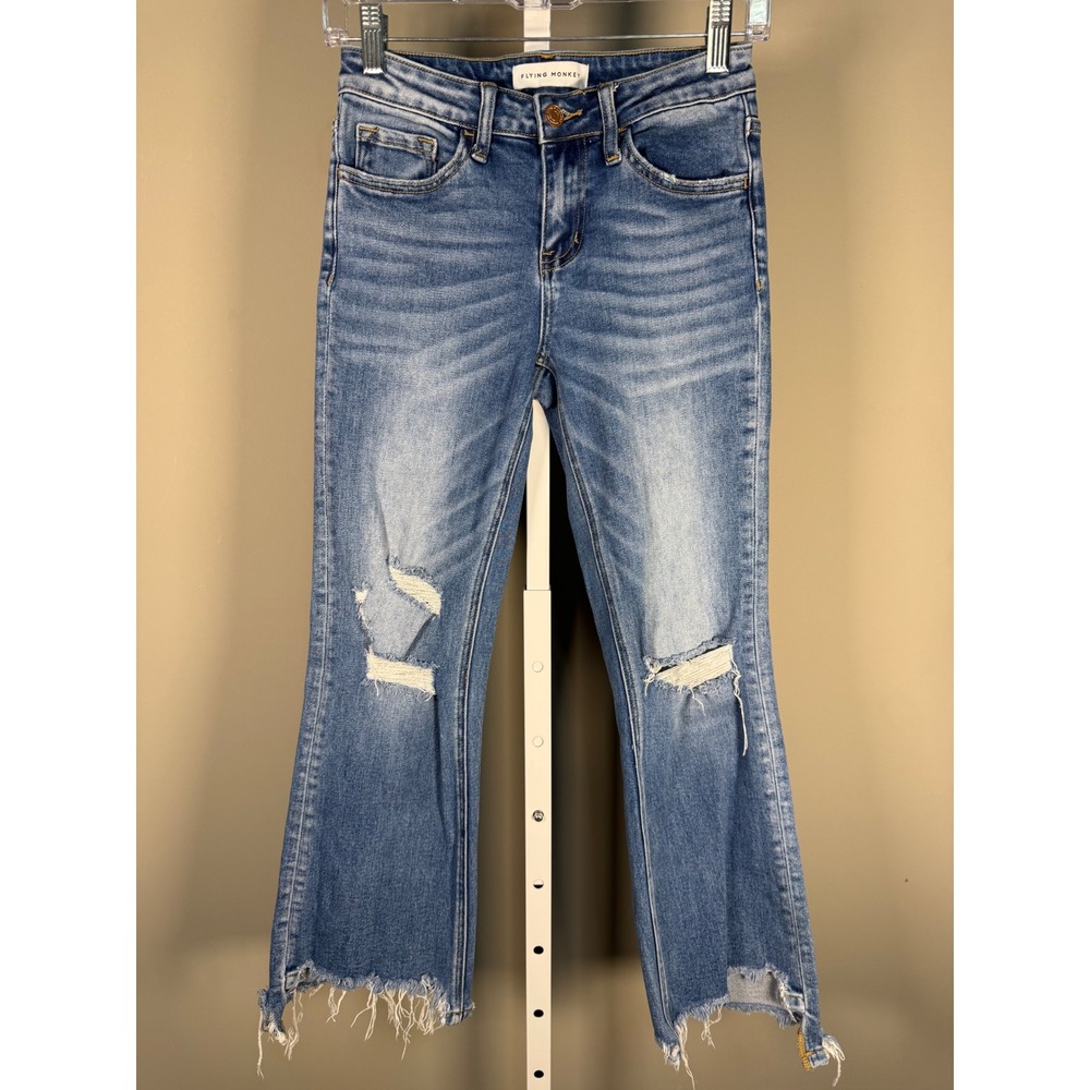 Flying Monkey Distressed Raw Hem Cropped Flare Jeans Size 25
